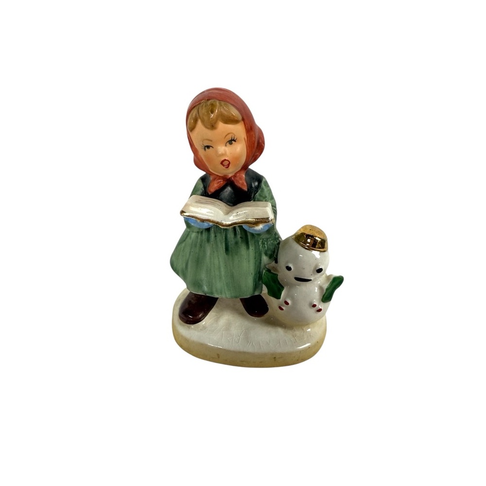 Vintage Napcoware Caroling Girl with Snowman Figurine Japan Napco  X8366